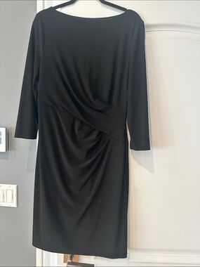 Lauren Ralph Lauren Black Draped Waist Long Sleeve Dress
